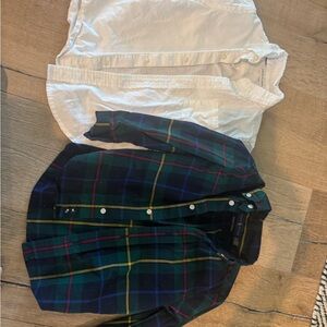 Two boys button downs - Ralph Lauren Green Plaid Shirt and Janie and Jack white